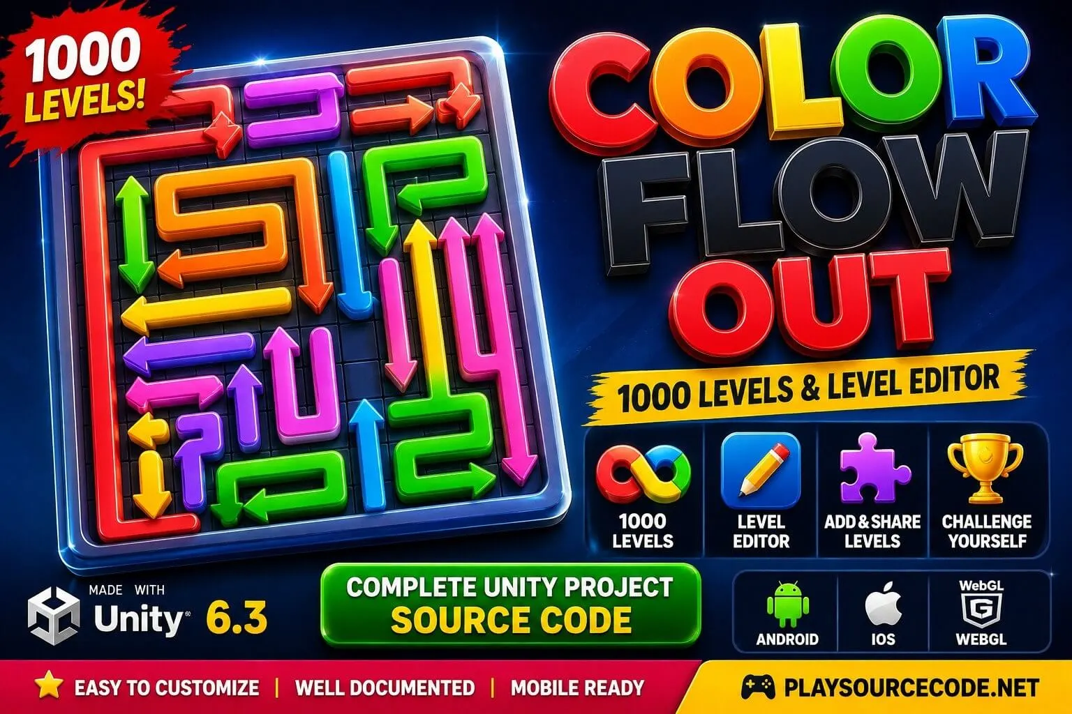 Color Flow Out —— 1000 关卡编辑器 Unity 项目 - Image 8