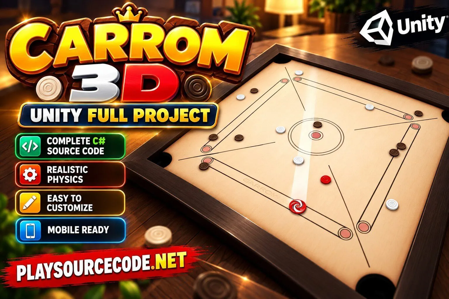 Carrom 3D Unity Full Project
