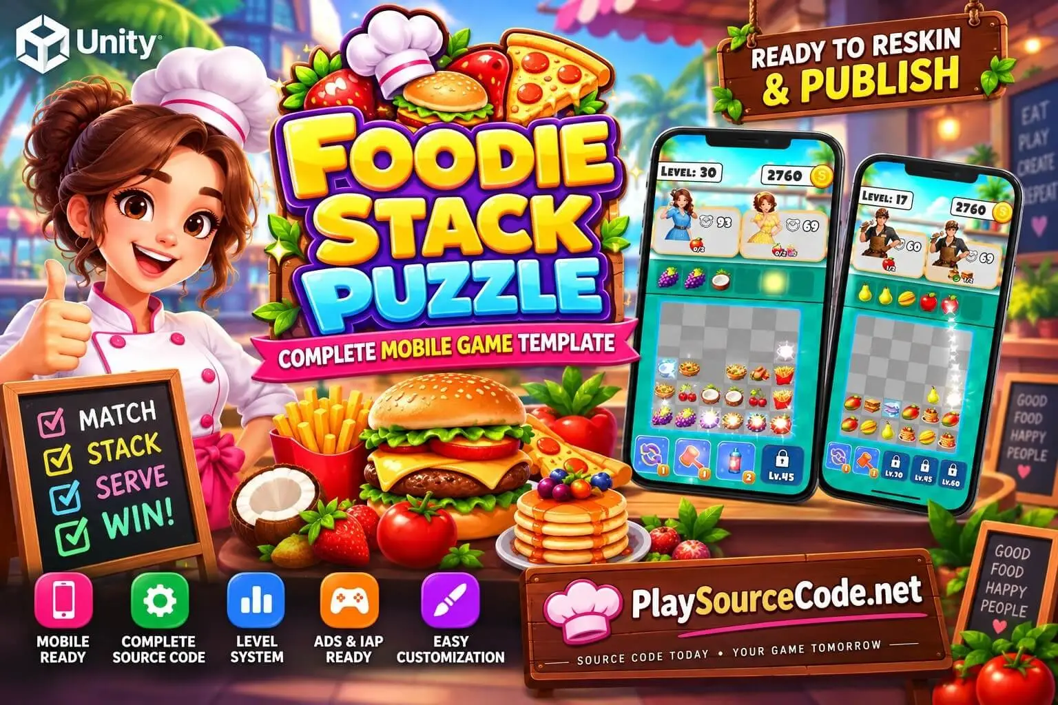 Foodie Stack Puzzle – Complete Mobile Game Template
