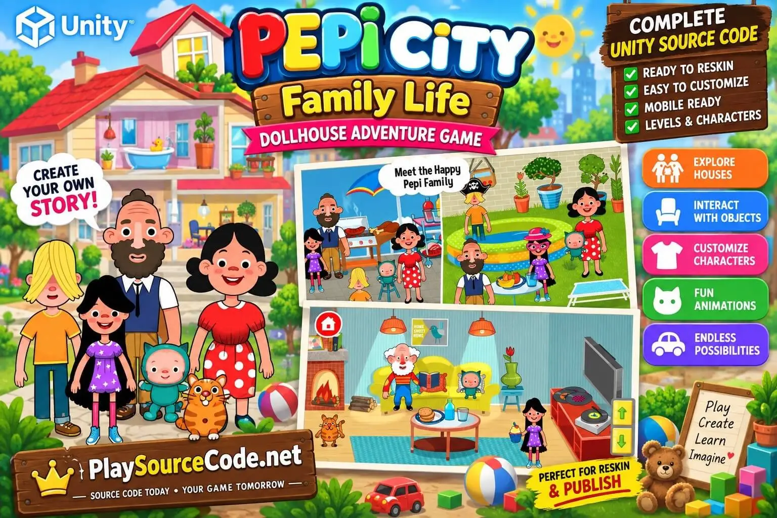 Family Dollhouse Life Simulator Game Unity source code